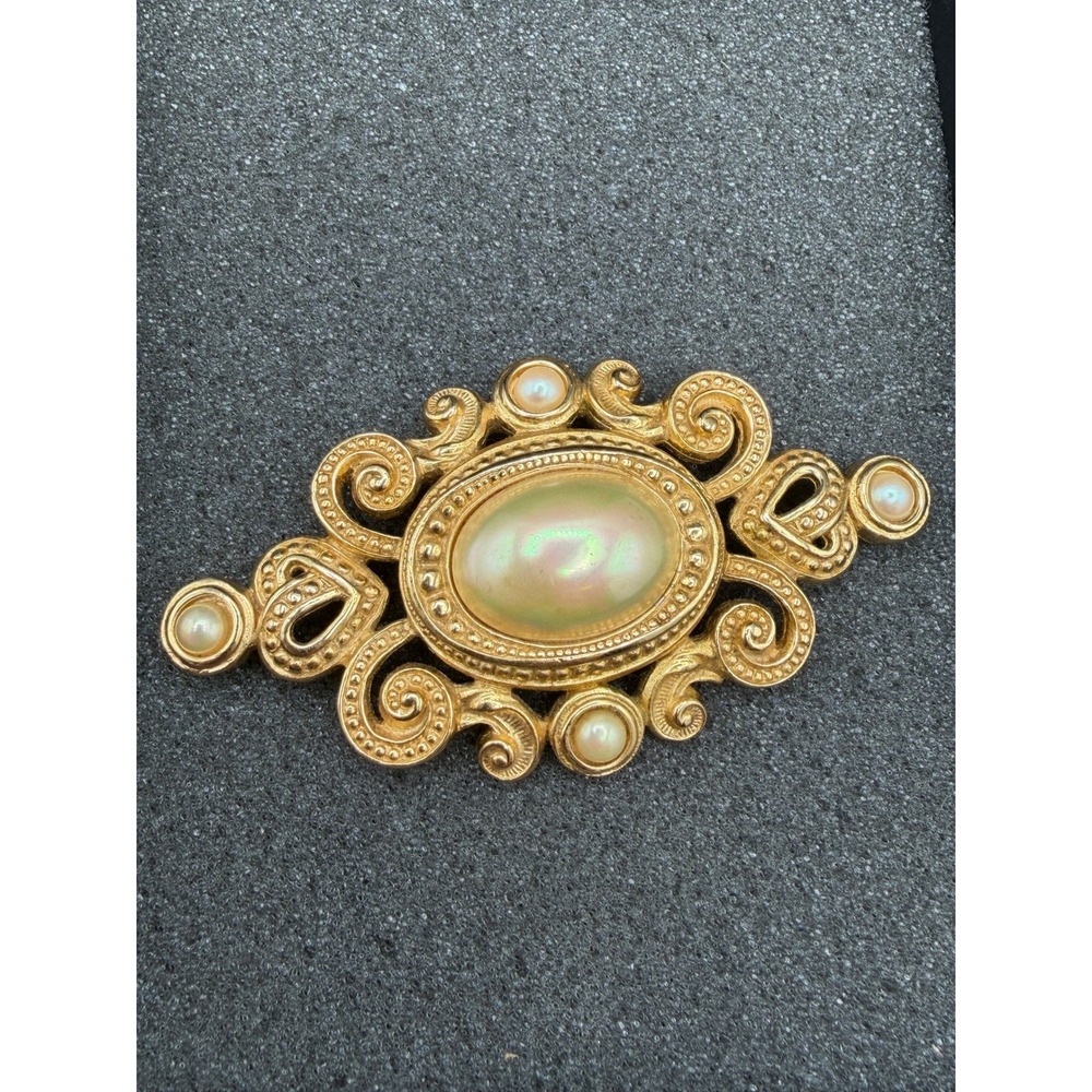 Vintage Christian Dior Brooch Baroque Oval Openwork Faux Pearl Statement #1072